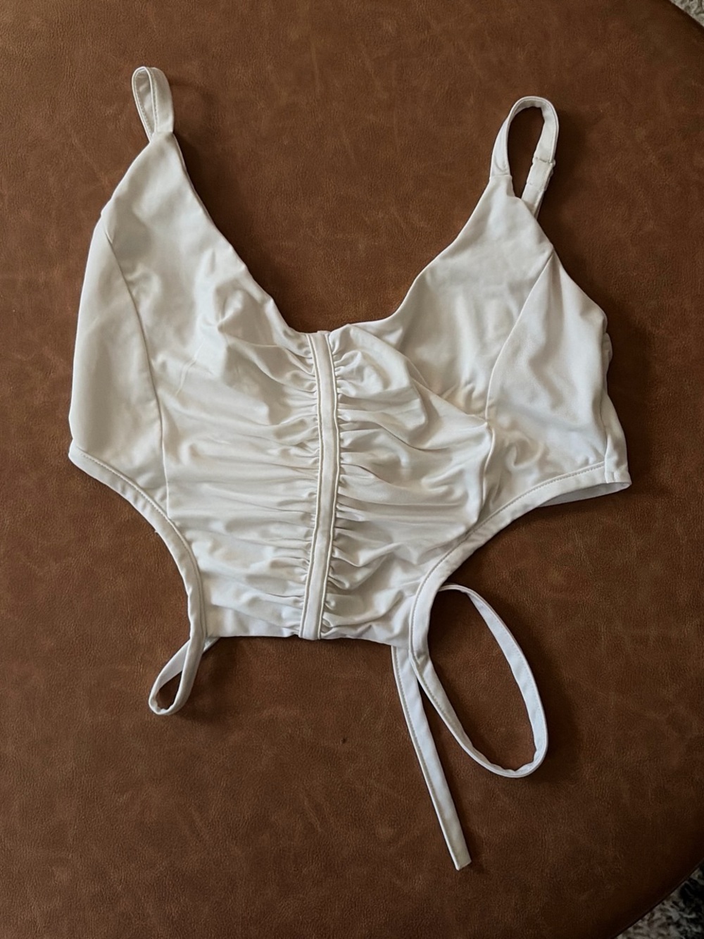 White Ruched Satin Crop Corset Top with Adjustable Straps